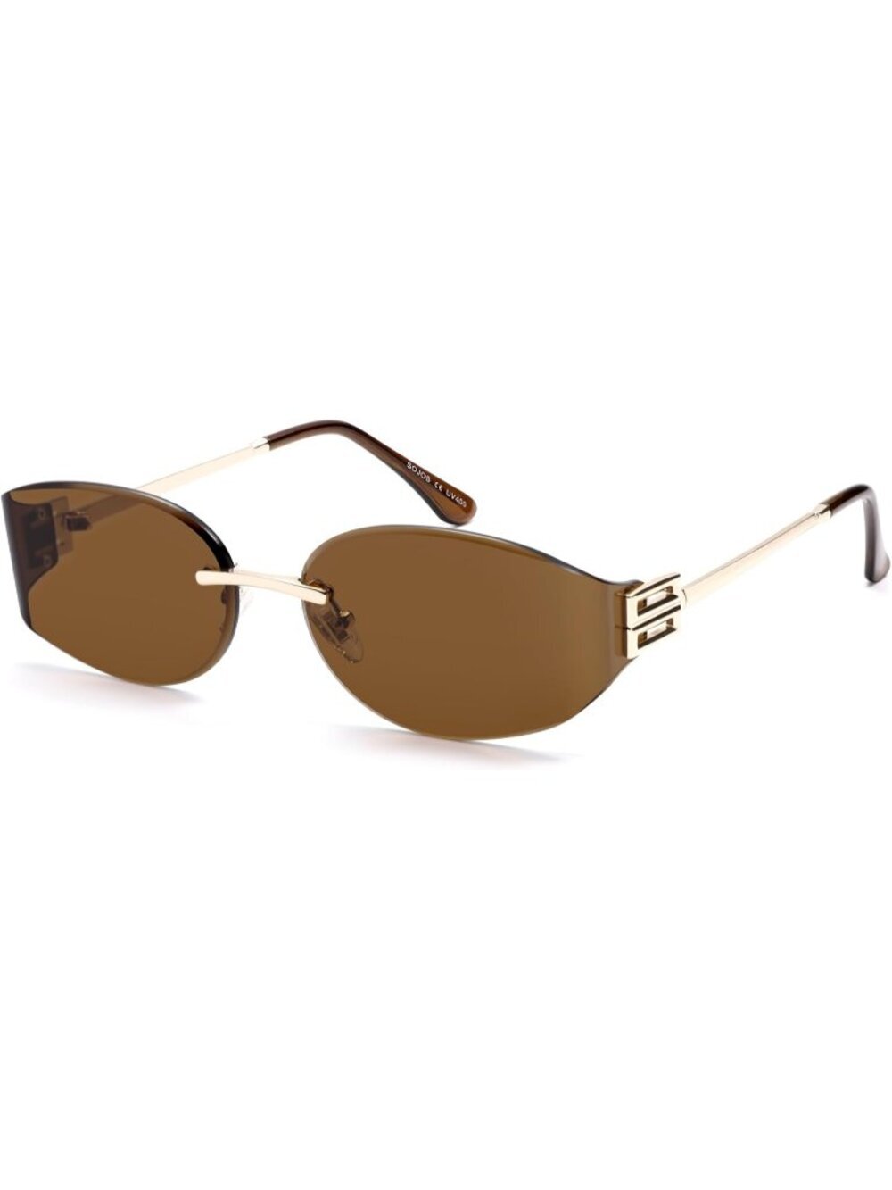 SOJOS Trendy Oval Sunglasses Women Rimless Metal Sun Glasses Y2K UV400 Brown